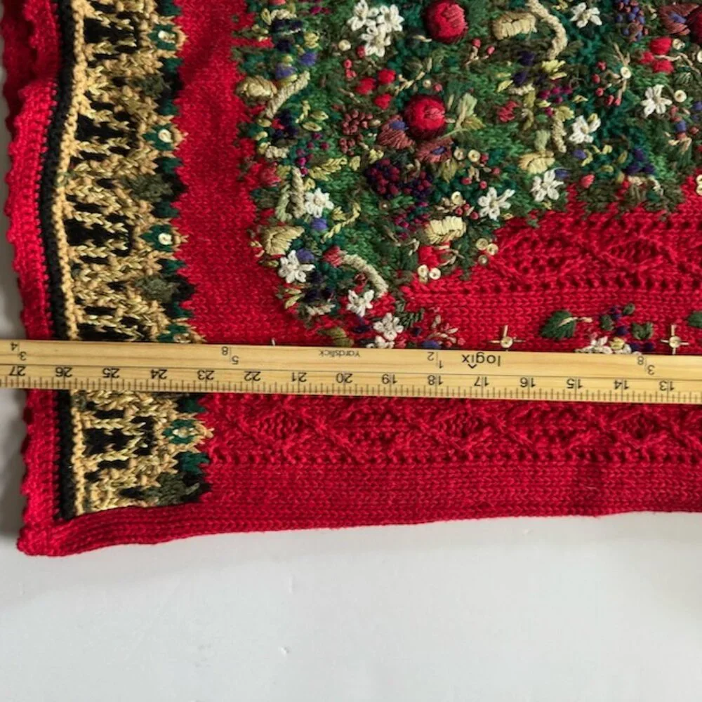 Red Christmas Tree Sweater Tunic, Embroidered, Tiara International Size L - Picture 7 of 13